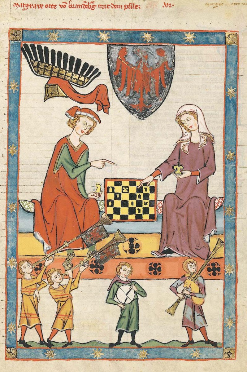 Gravure du Moyen Age, les personnages les "moins importants" sont représentés plus petits et en dessous